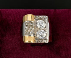 French Art Deco 1.50 Ct Diamond Twin Solitaire Buckle Ring