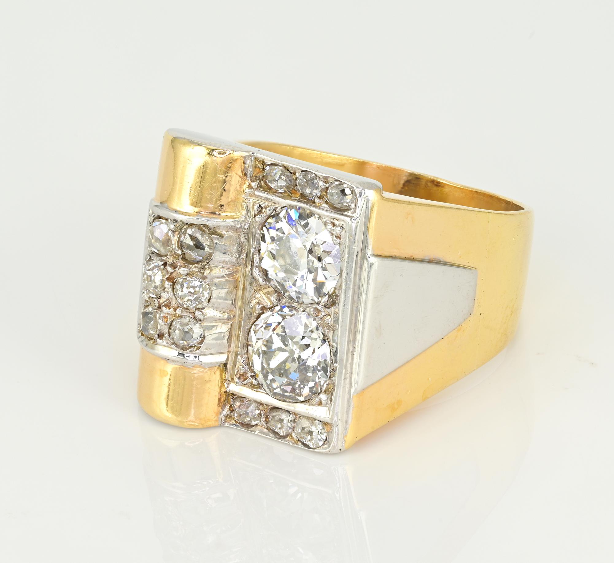 French Art Deco 1.50 Ct Diamond Twin Solitaire Buckle Ring In Good Condition For Sale In Napoli, IT