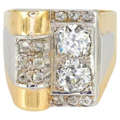 Französischer Art Deco 1,50 Karat Diamant Twin Solitär Schnalle Ring