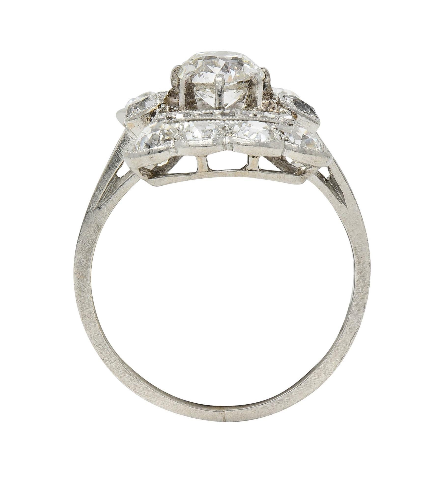 French Art Deco 1.70 CTW Diamond Platinum Fanning Antique Dinner Ring For Sale 5