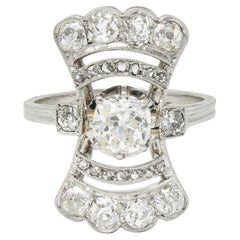 French Art Deco 1.70 CTW Diamond Platinum Fanning Antique Dinner Ring
