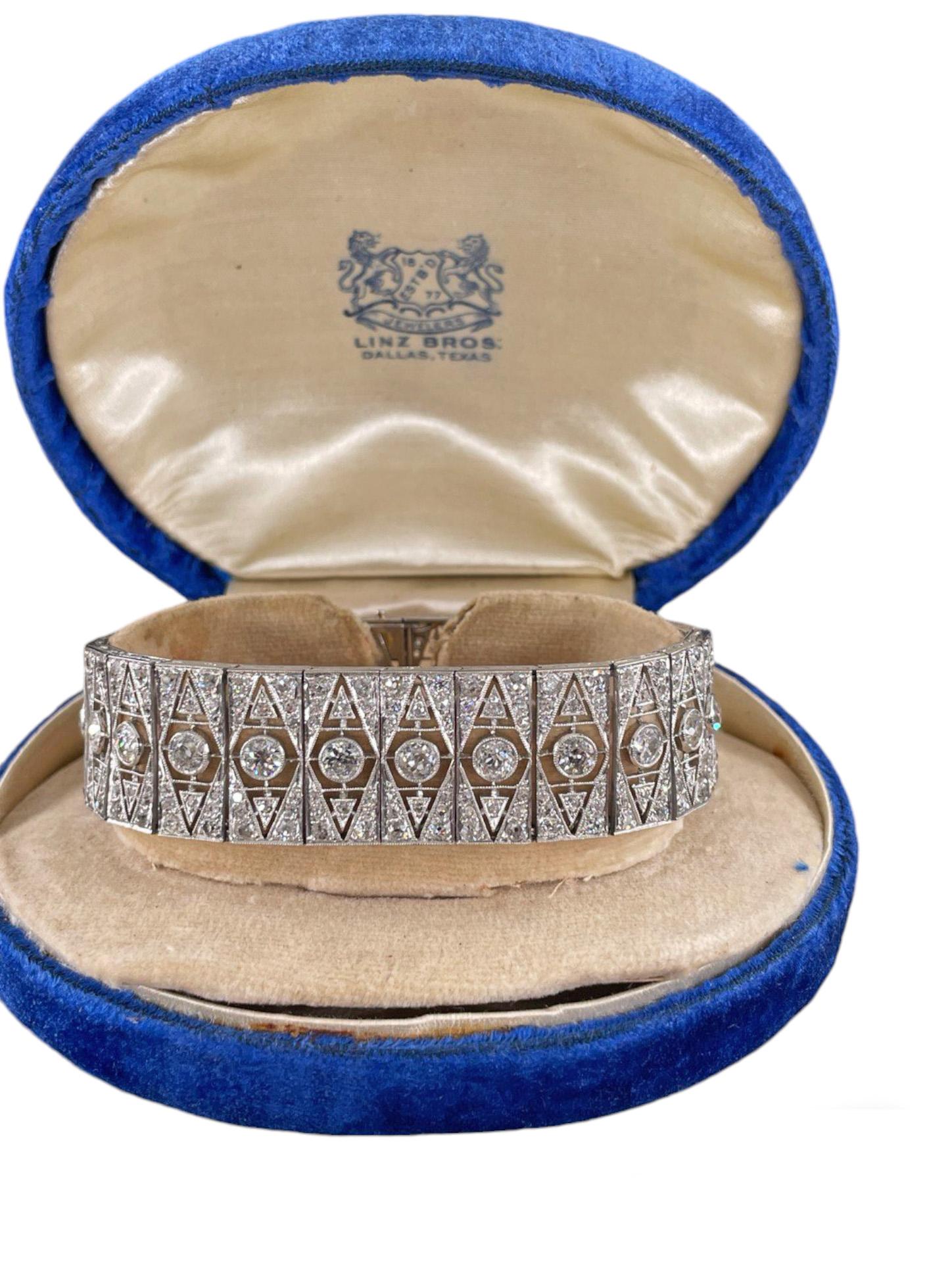 French Art Deco 17.04ctw Old European Diamond Platinum Bracelet For Sale 15