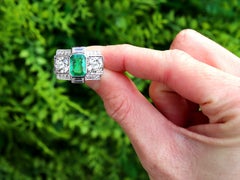 French Art Deco 1.72 Carat Emerald 3.51 Carat Diamond Platinum Ring Circa 1935