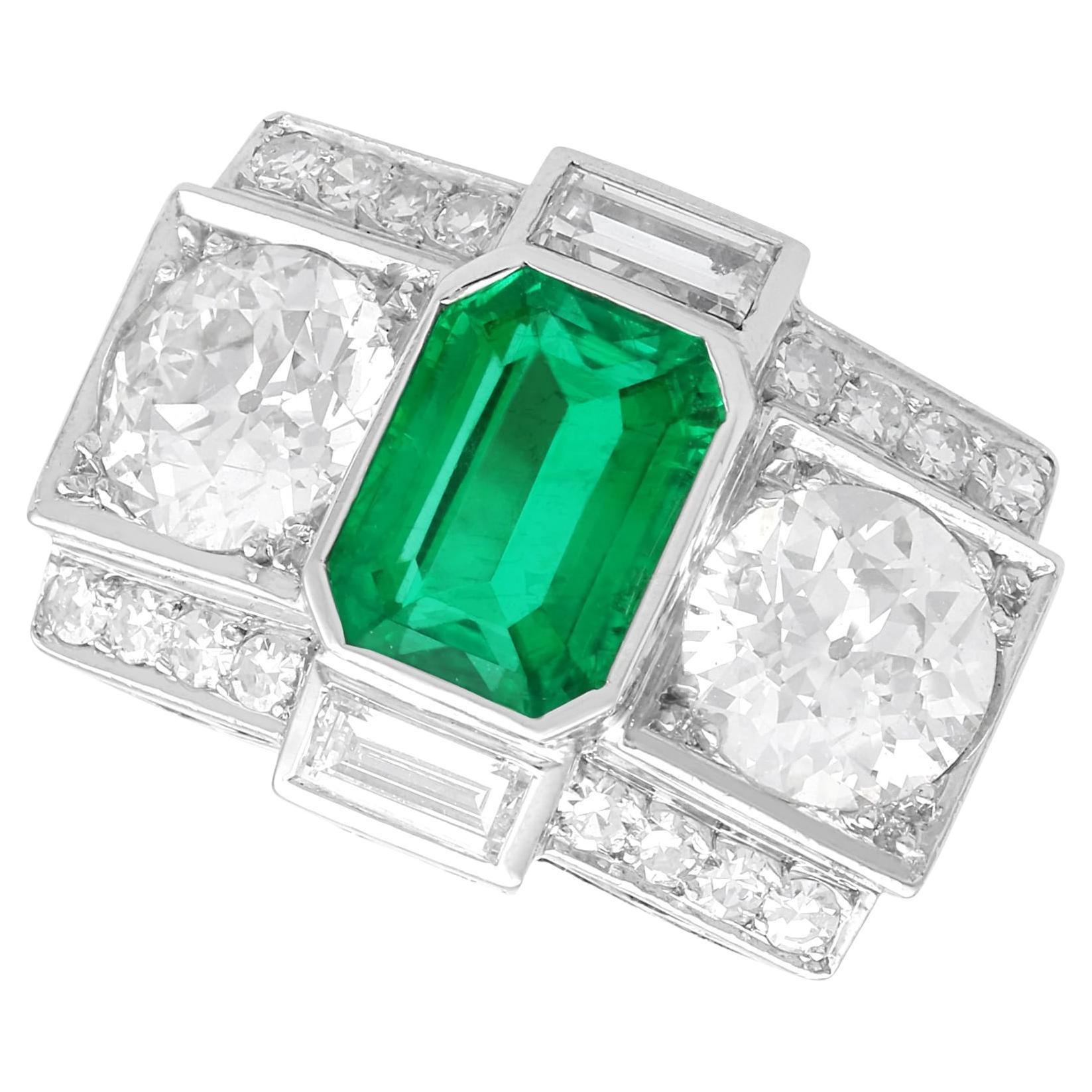 French Art Deco 1.72 Carat Emerald 3.51 Carat Diamond Platinum Ring Circa 1935 For Sale
