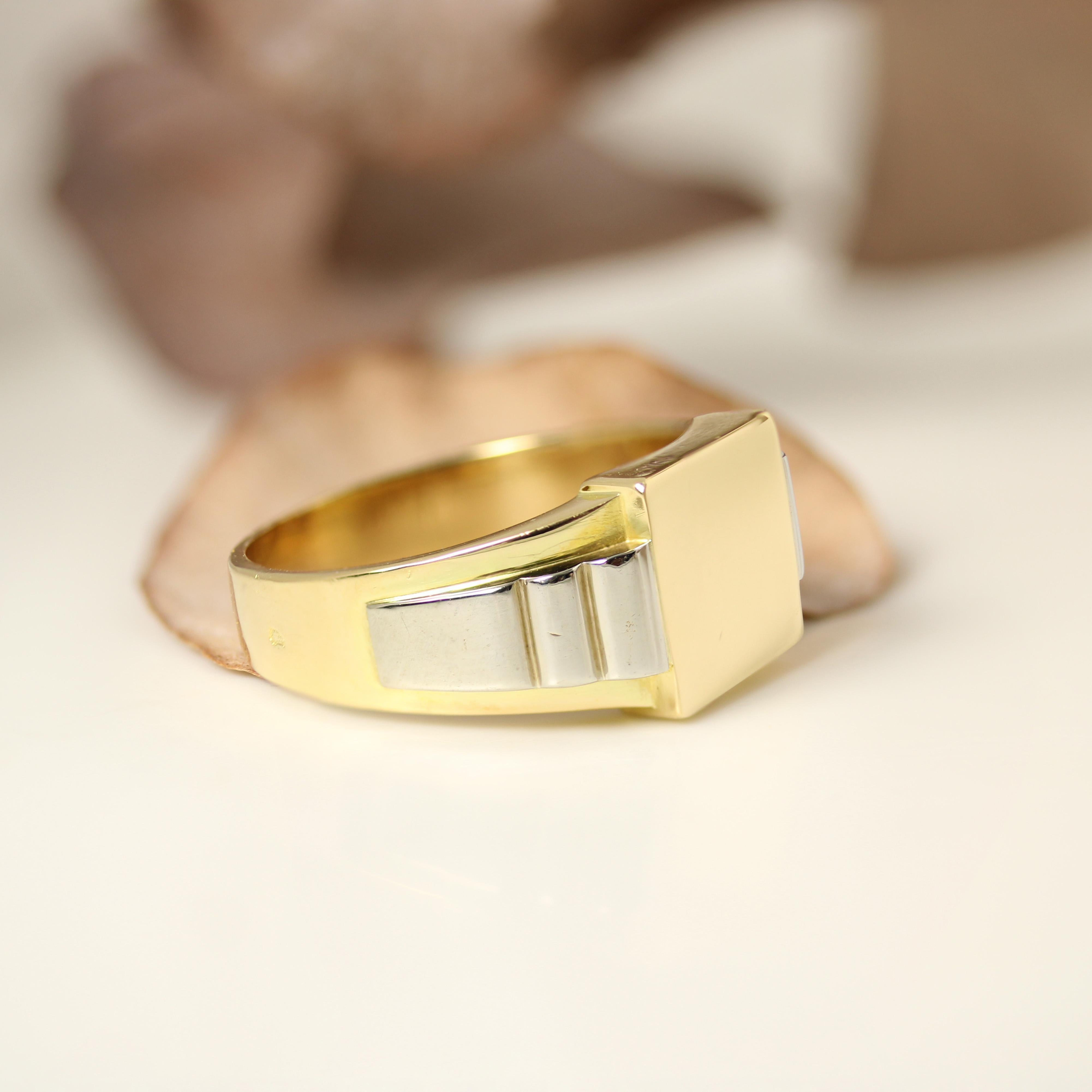 French Art Deco 18 Karat Yellow Gold Platinum To Engrave Signet Ring For Sale 7