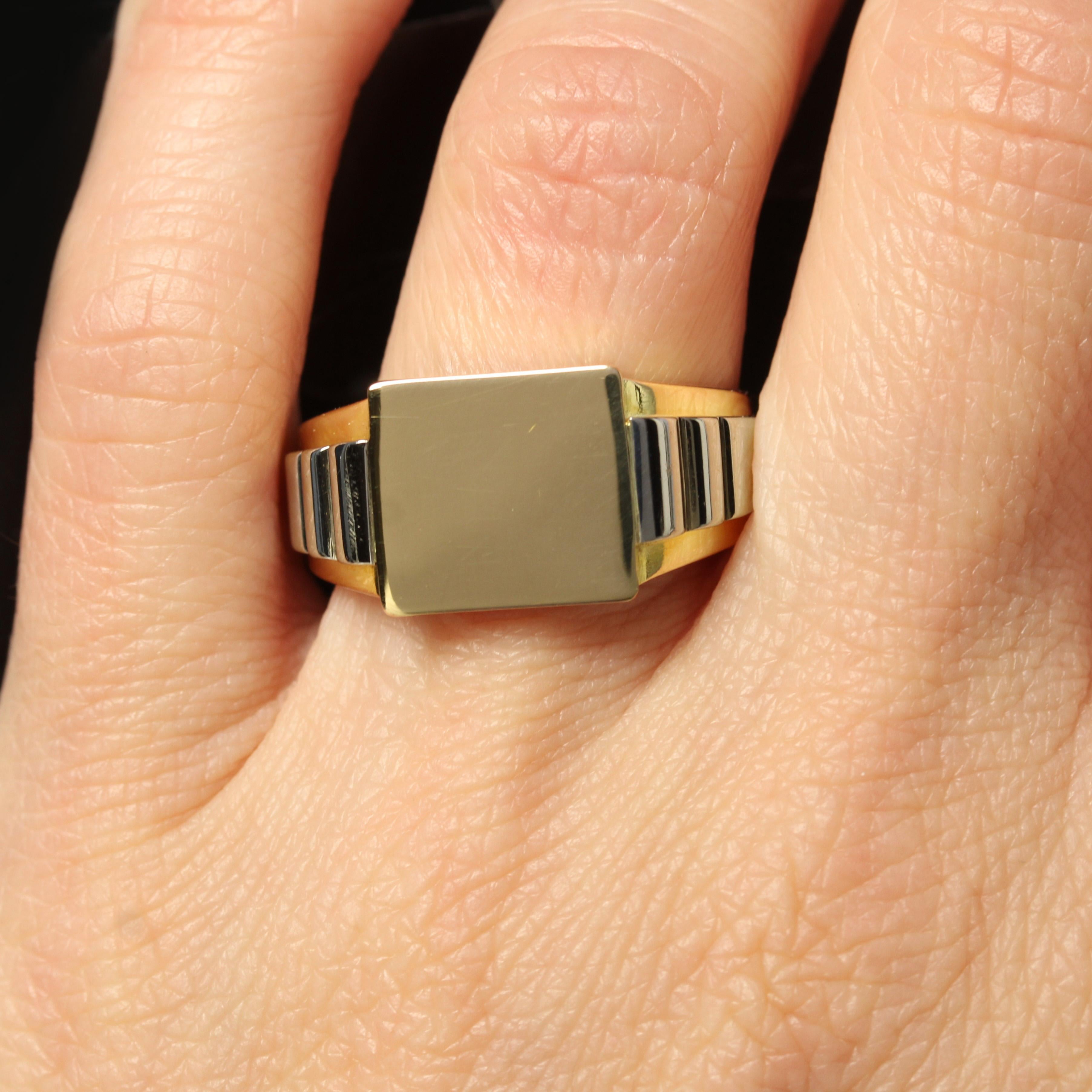 French Art Deco 18 Karat Yellow Gold Platinum To Engrave Signet Ring For Sale 9