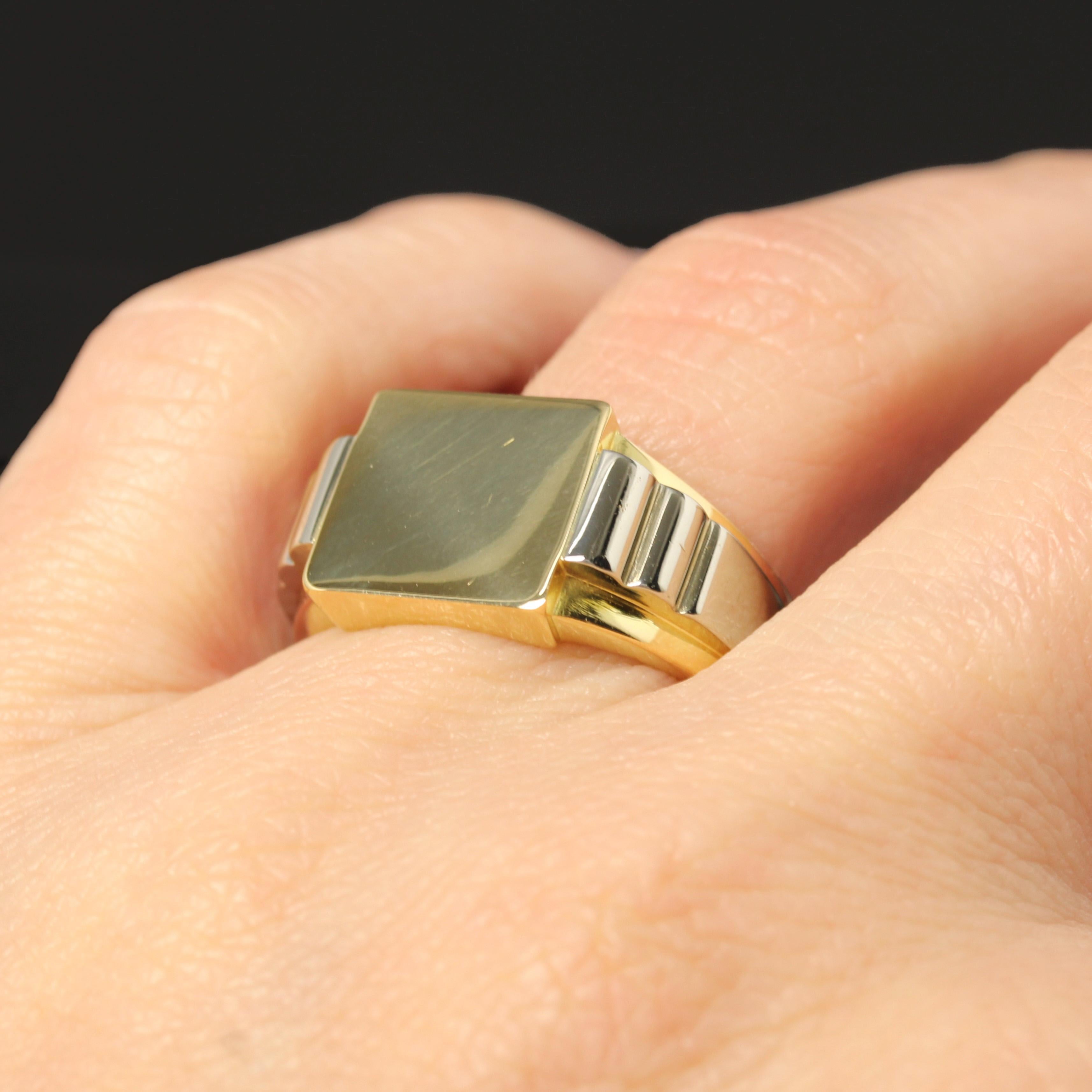 French Art Deco 18 Karat Yellow Gold Platinum To Engrave Signet Ring For Sale 10