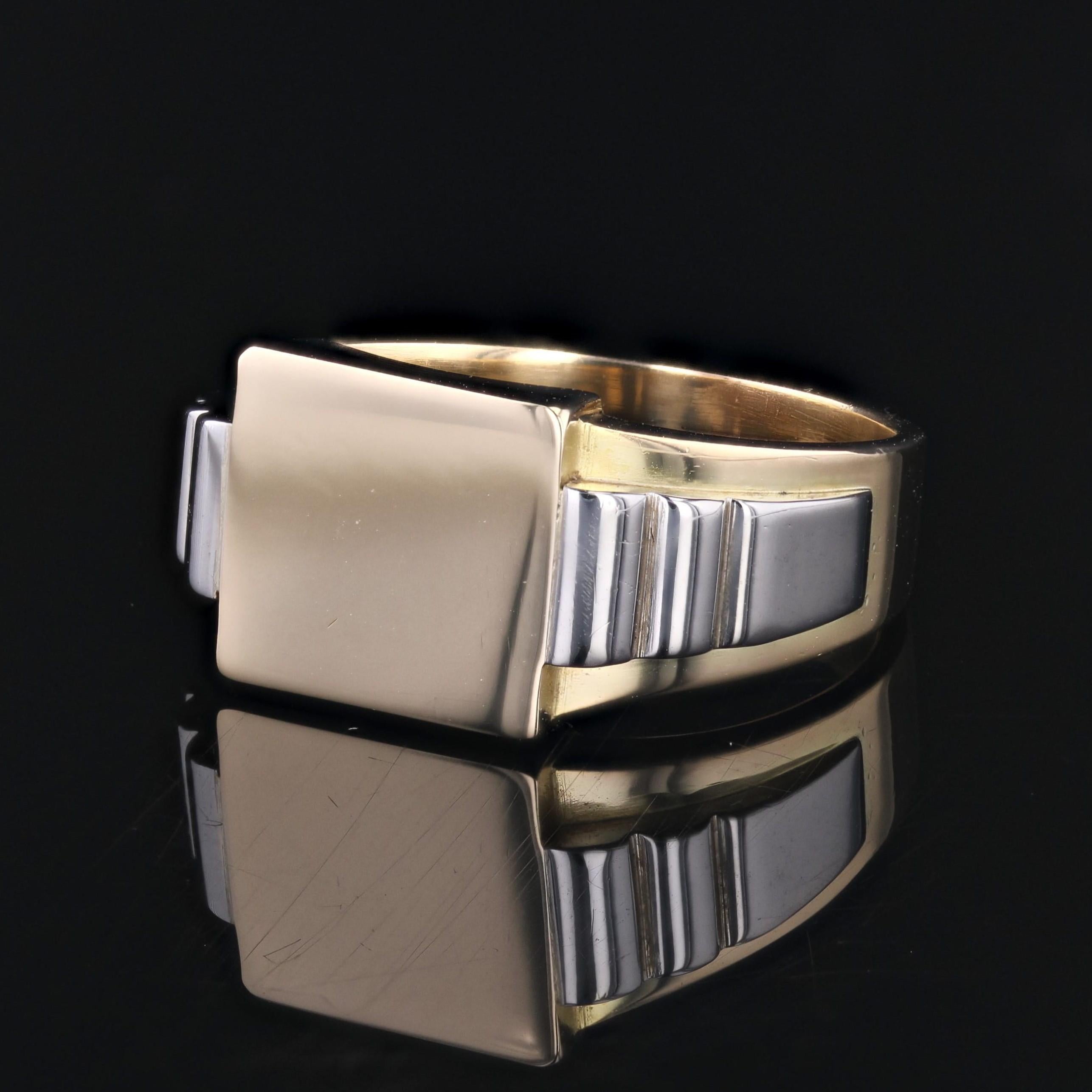 French Art Deco 18 Karat Yellow Gold Platinum To Engrave Signet Ring For Sale 14