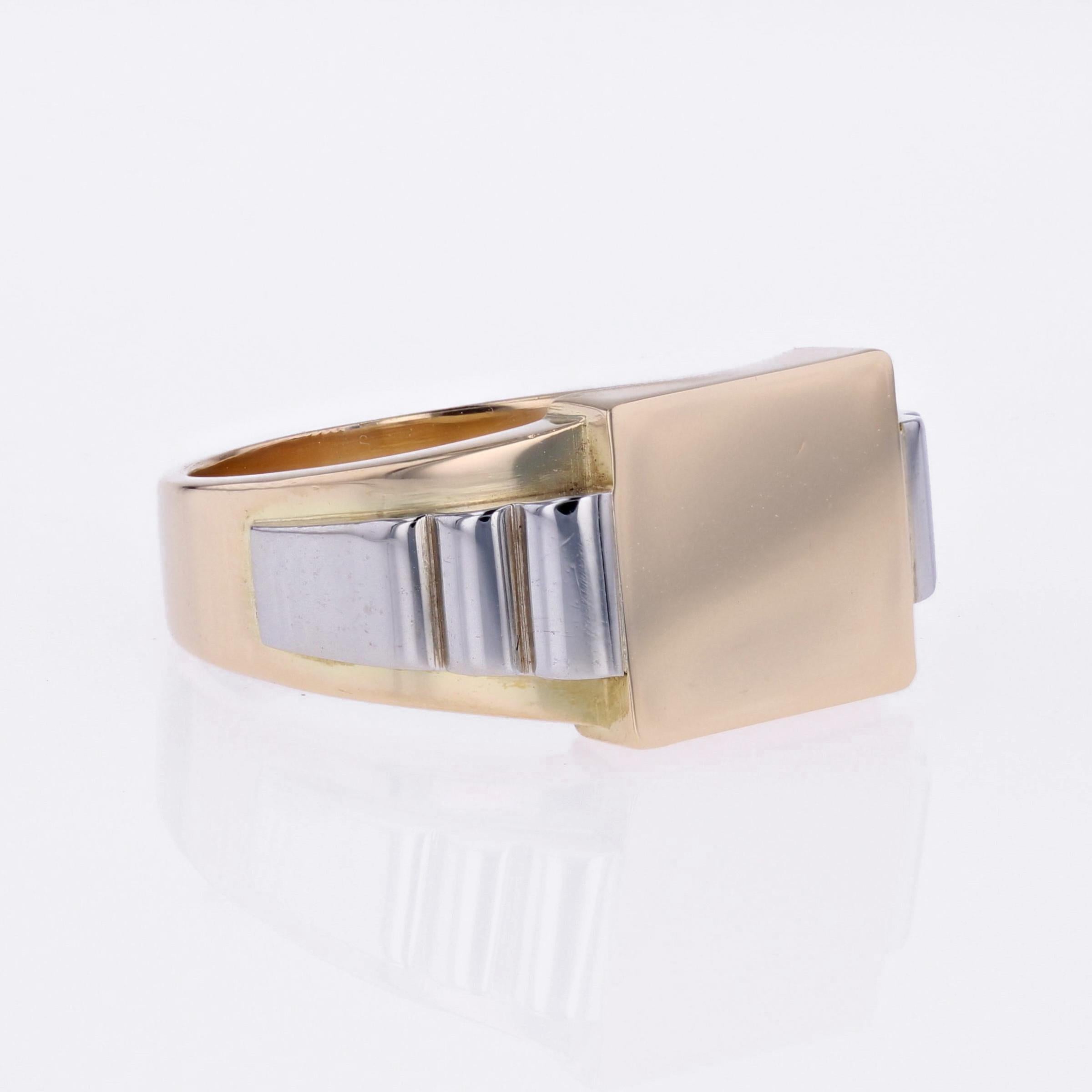 French Art Deco 18 Karat Yellow Gold Platinum To Engrave Signet Ring For Sale 5