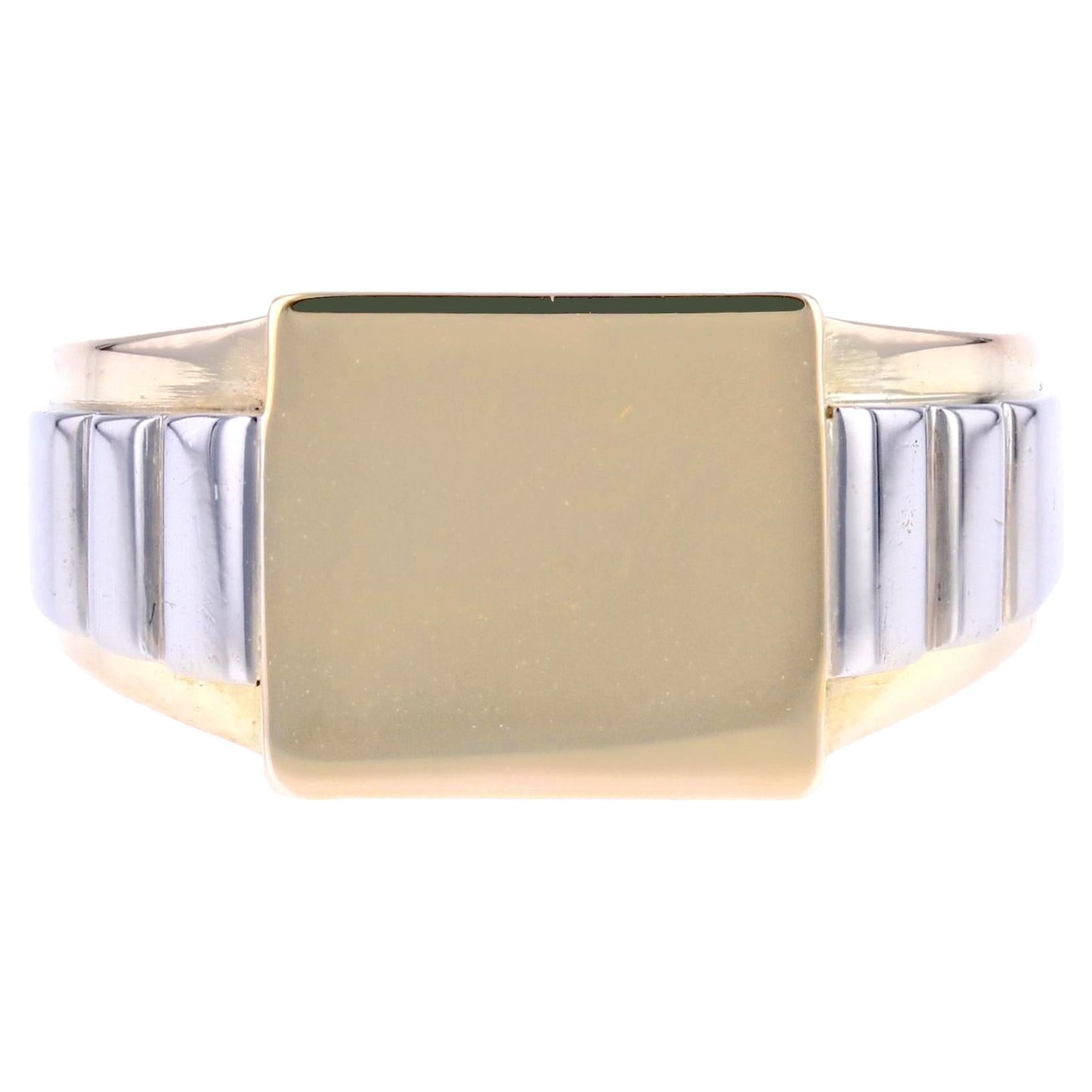 Französischer Art Deco 18 Karat Gelbgold Platin Siegelring zum Gravieren