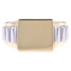 Anillo de sello francés Art Déco de oro amarillo de 18 quilates y platino para grabar