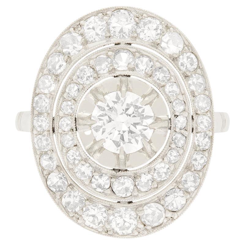 French Art Deco 1.85ct Diamond Cluster Ring, C.1920s For Sale