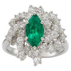 Französischer Art Deco 18K Gold Smaragd 
Diamant Ring (um 1940)