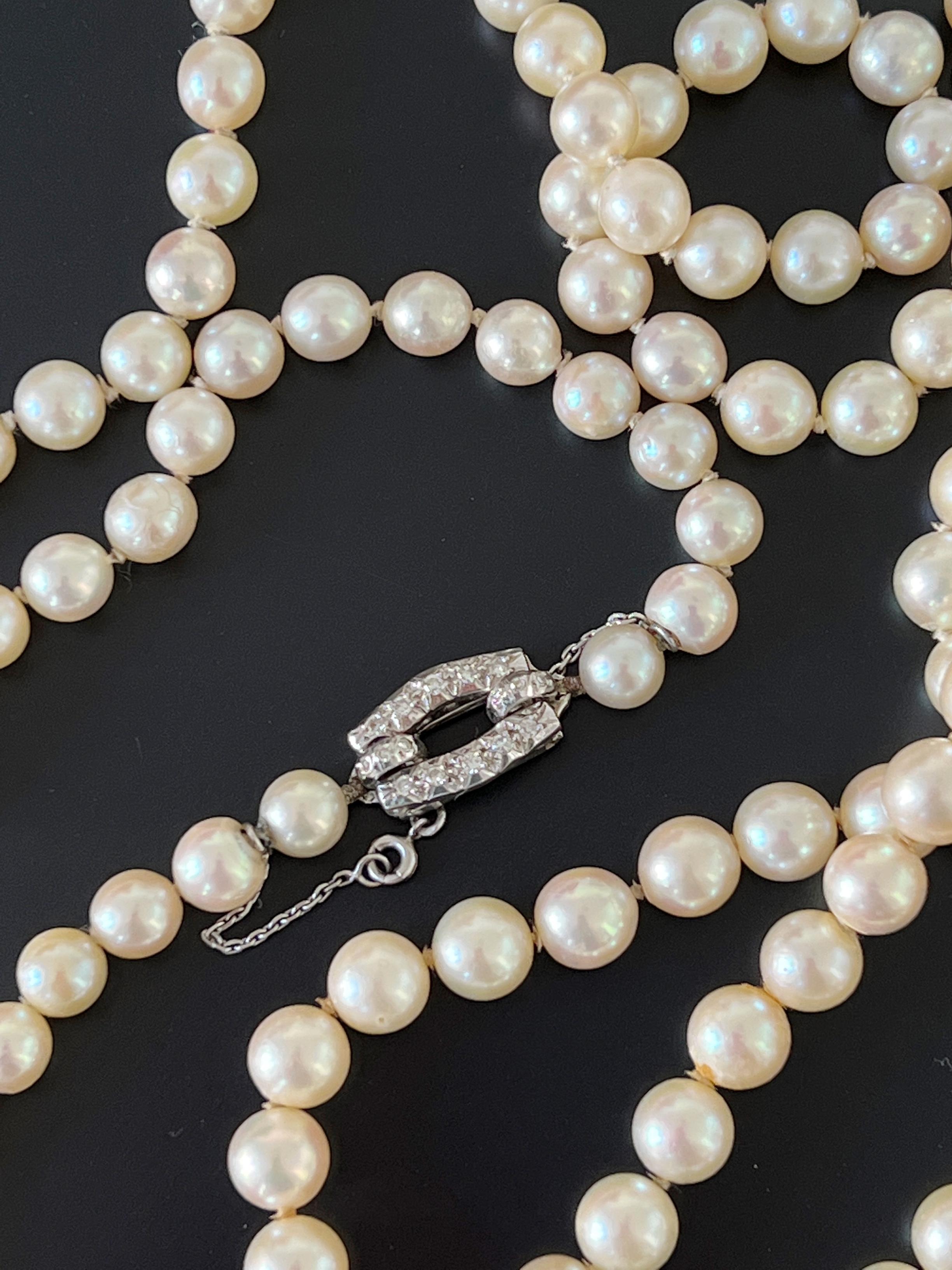 Sautoir Art déco français en or blanc 18 carats avec longue perle et diamants 5