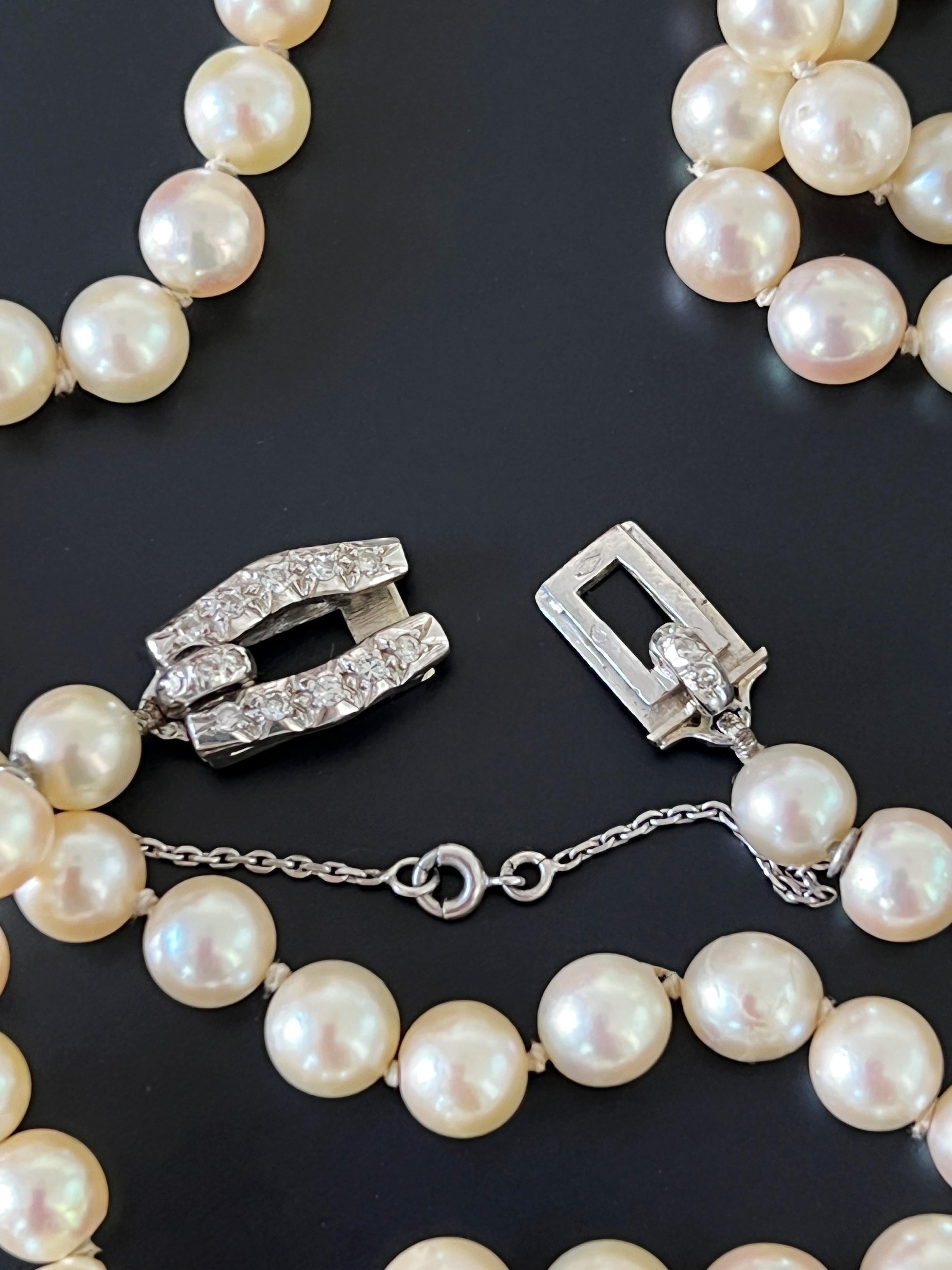 Sautoir Art déco français en or blanc 18 carats avec longue perle et diamants 2