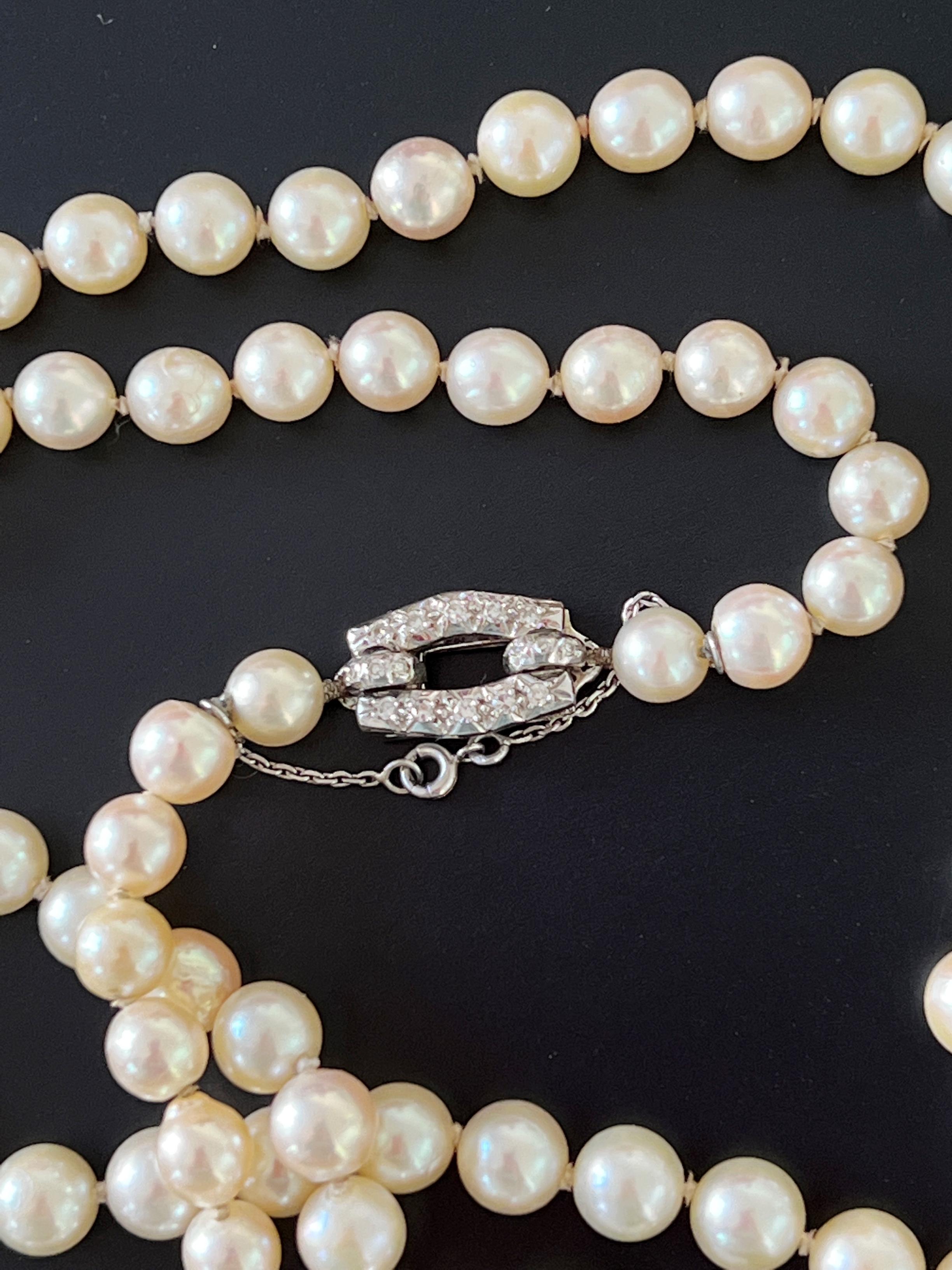 Sautoir Art déco français en or blanc 18 carats avec longue perle et diamants 3