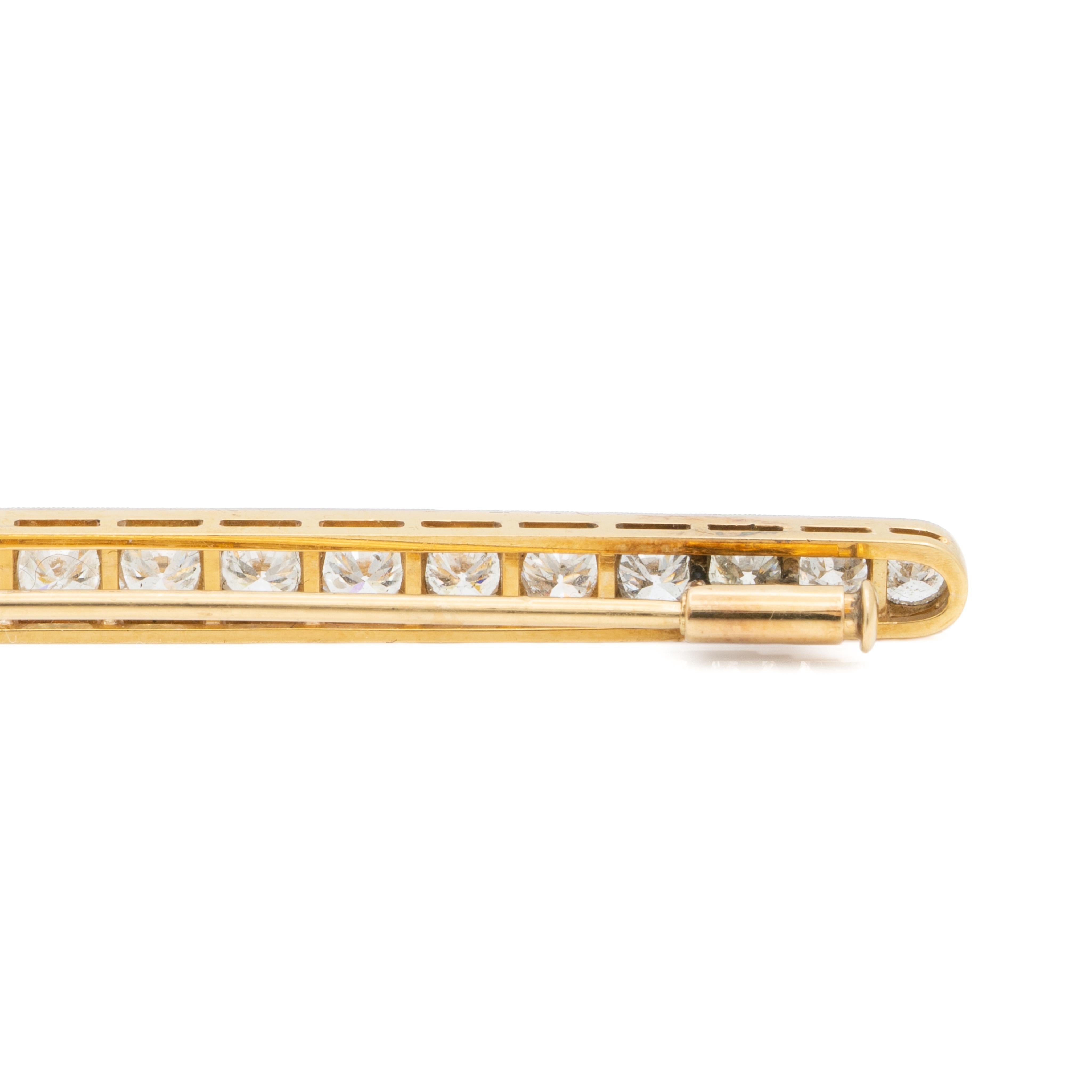 Französisch Art Deco 18k Gelbgold und Platin 3,0 Karat Diamant Bar Brosche im Angebot 1