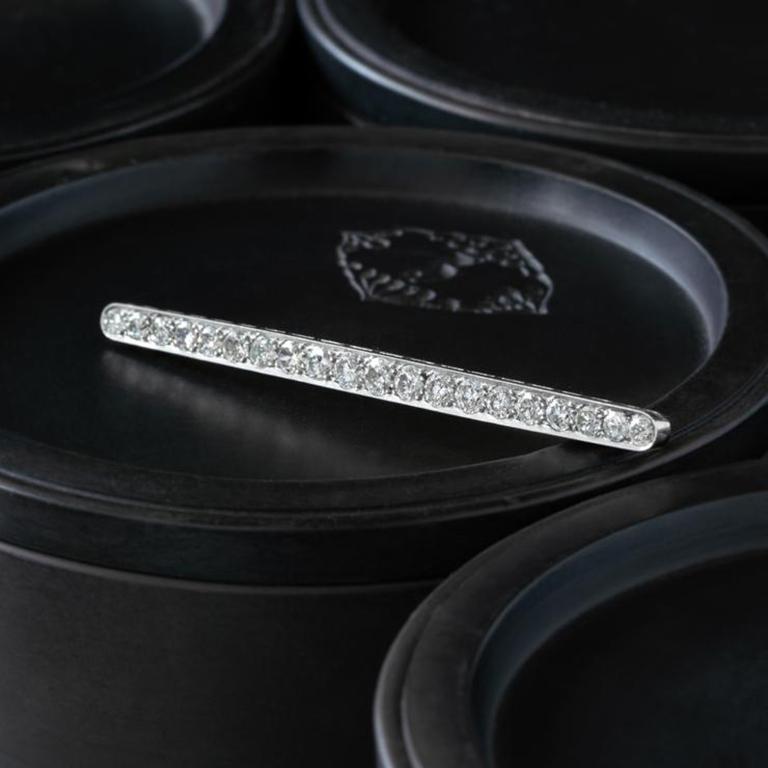 Französisch Art Deco 18k Gelbgold und Platin 3,0 Karat Diamant Bar Brosche im Angebot 2