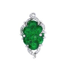 FRENCH Art Deco 18kt white Gold Jade Jadeite Pendant Brooch with Diamonds GIA
