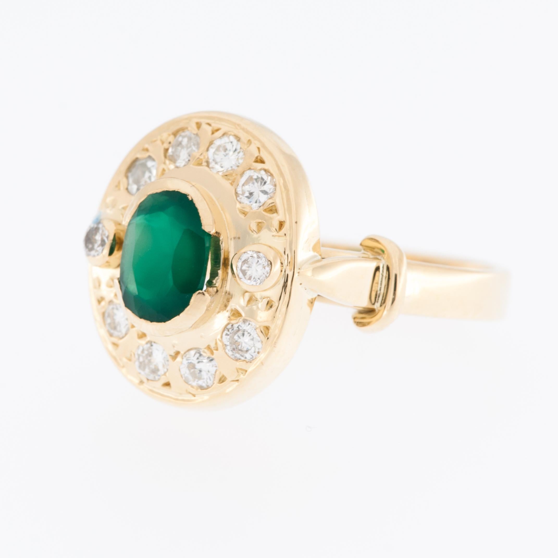 Französischer Art-déco-Ring aus 18 Karat Gelbgold mit Diamanten und Smaragd im Art déco-Stil Damen
