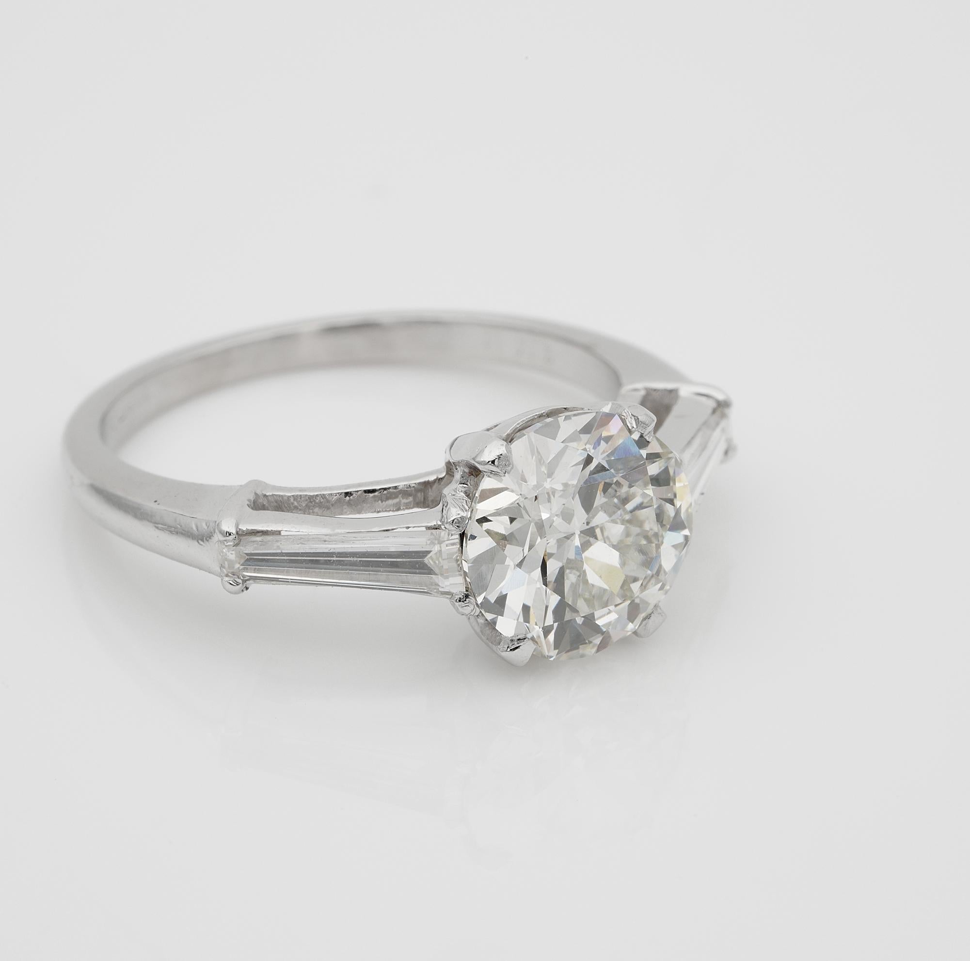 Old European Cut French Art Deco 1.90 Ct Diamond Solitaire Plus Platinum Engagement Ring For Sale