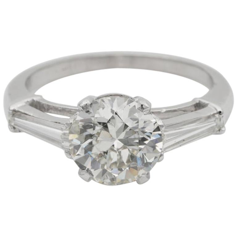 French Art Deco 1.90 Carat Diamond Solitaire Plus Platinum Engagement Ring For Sale