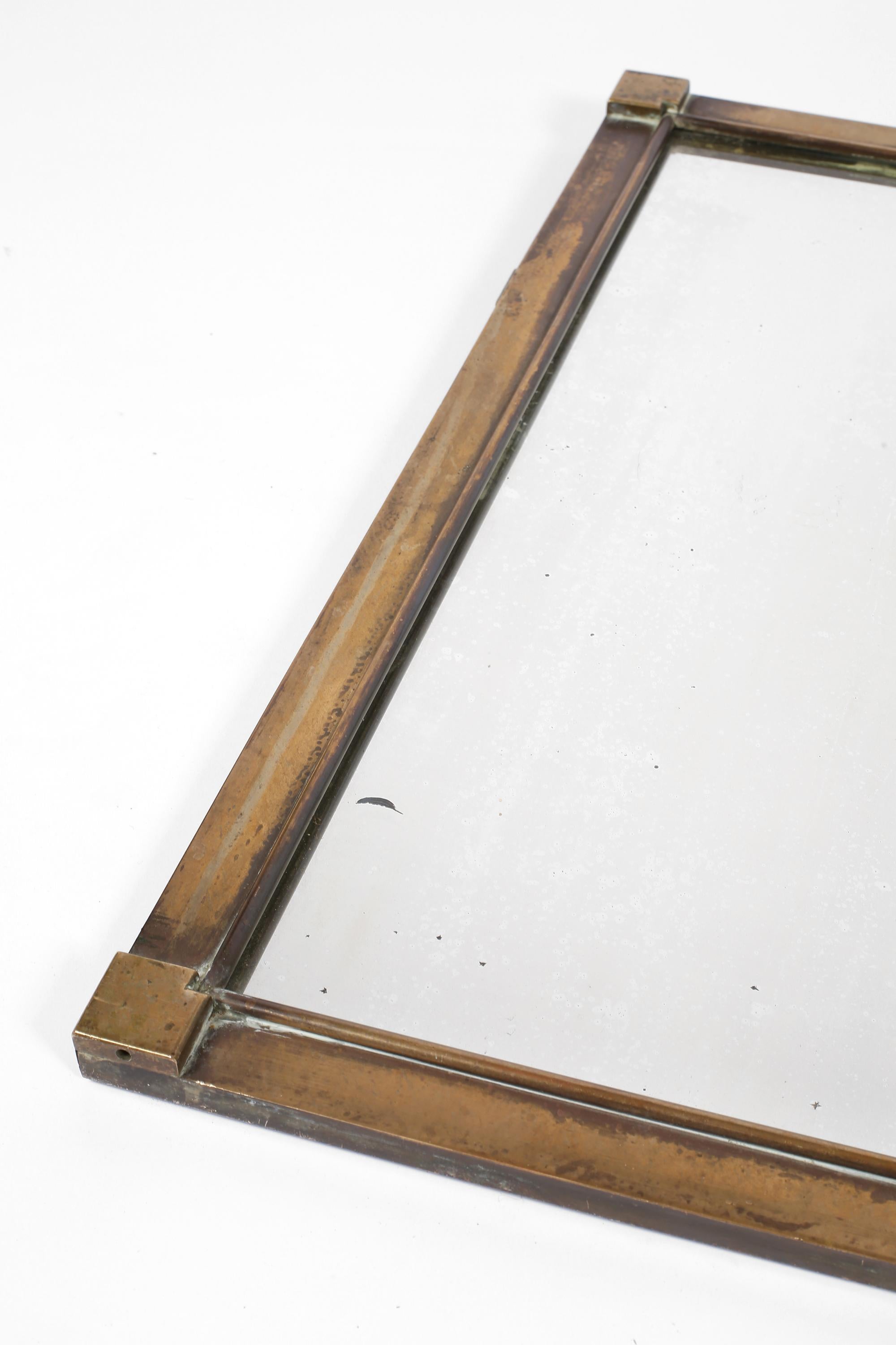 20th Century French Art Deco 1920s Cubist Bronze Wall Mirror For Sale