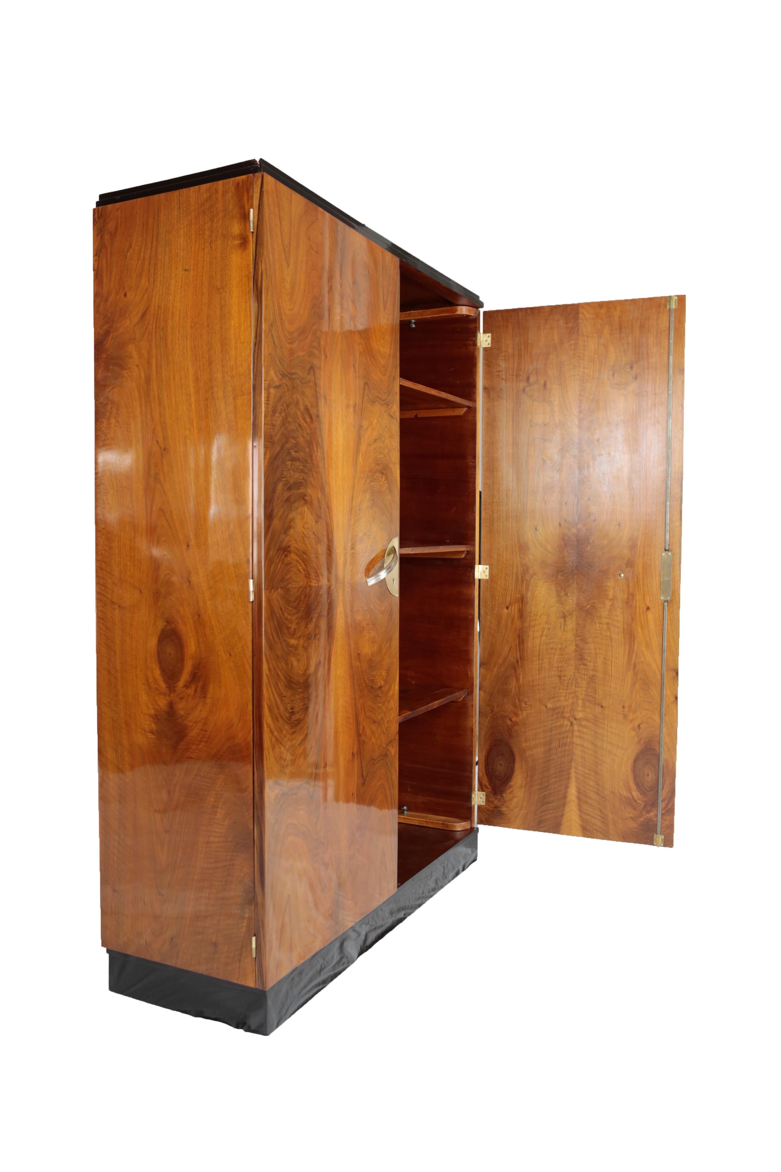 French Art Deco 1920s Cupboard Paris Nutwood with Brass Mountings For Sale 2