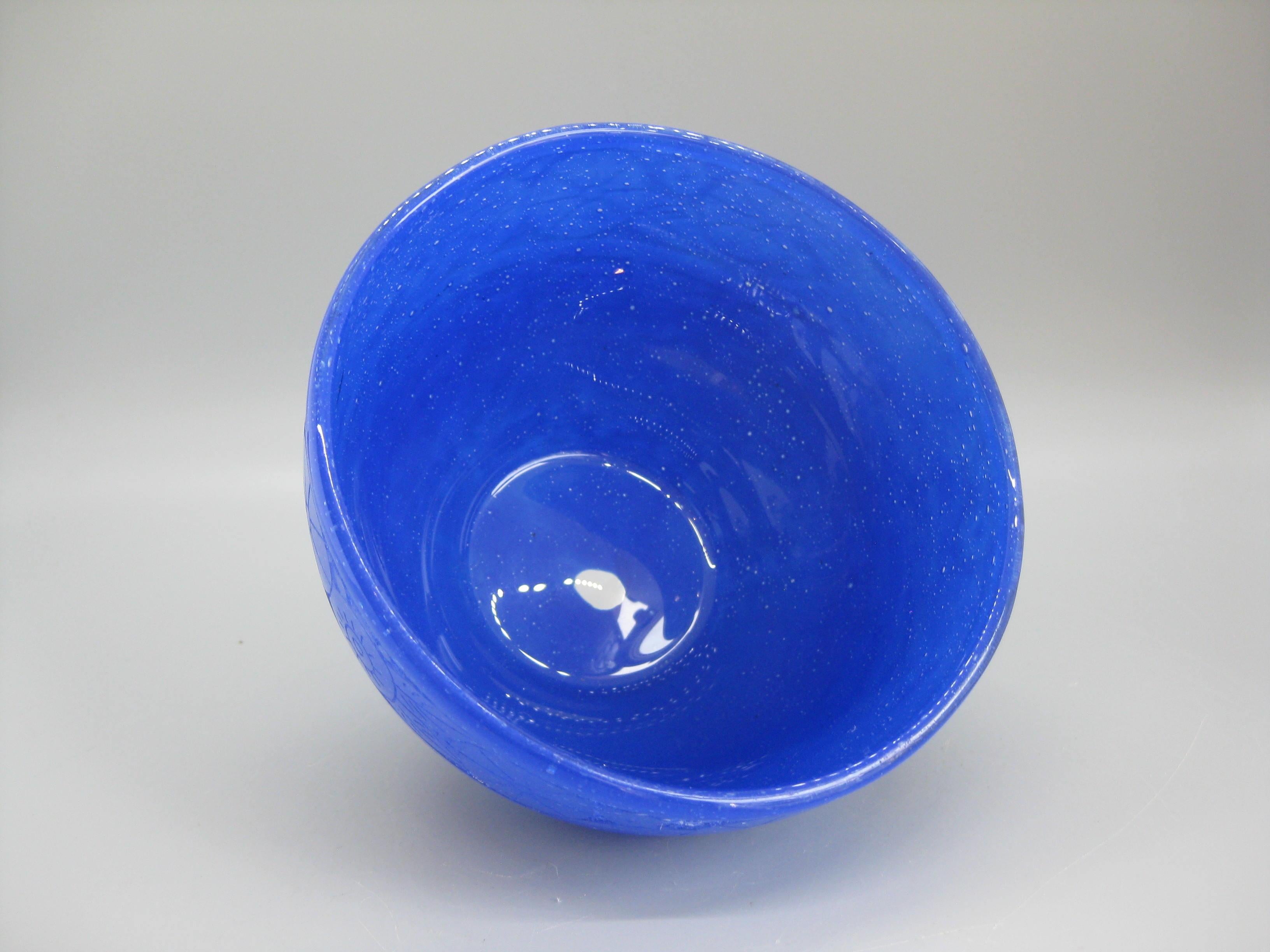 French Art Deco 1920's Daum Nancy France Art Glass Acid Etched Blue Vase Bowl For Sale 6