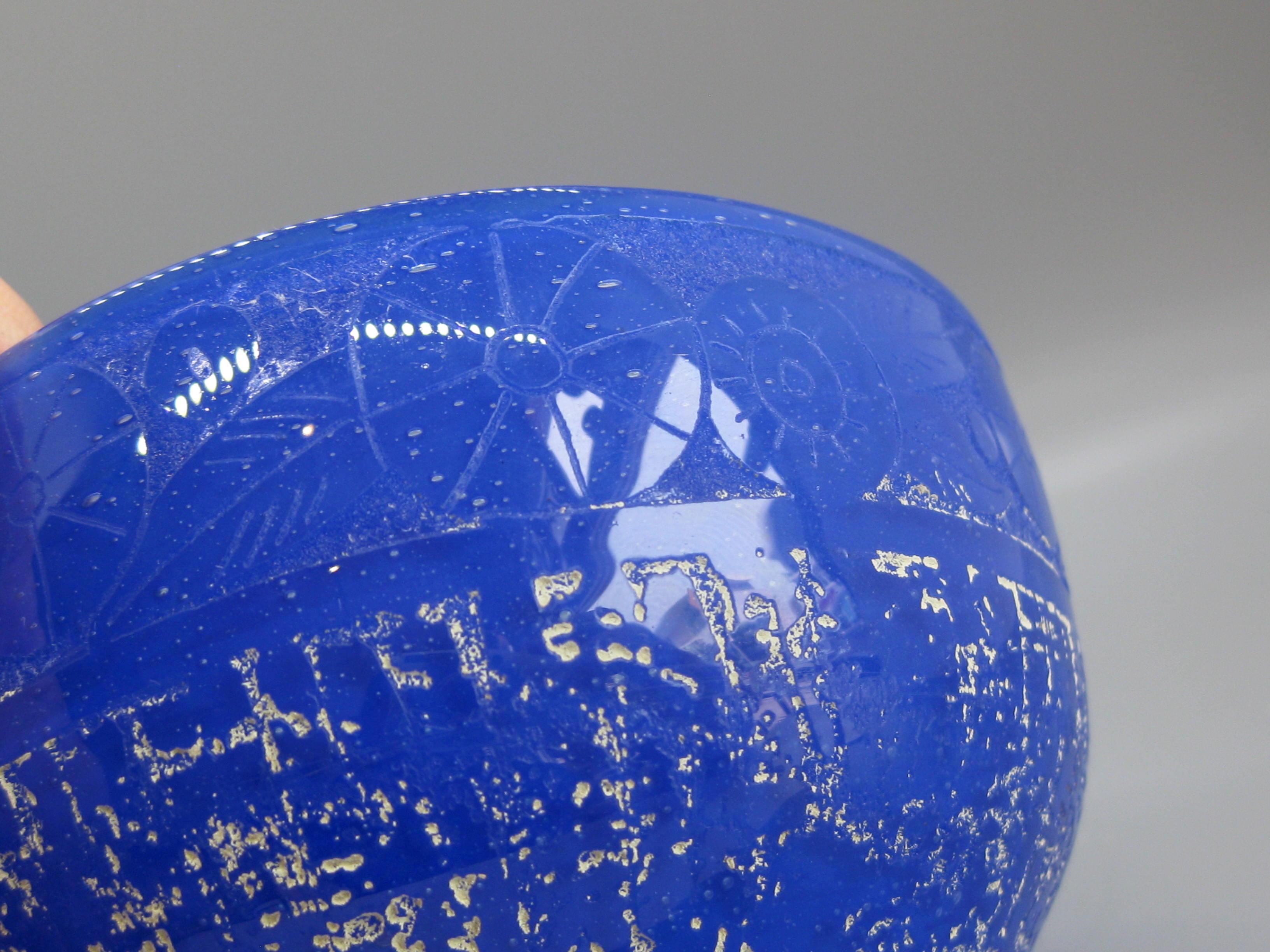 French Art Deco 1920's Daum Nancy France Art Glass Acid Etched Blue Vase Bowl For Sale 8