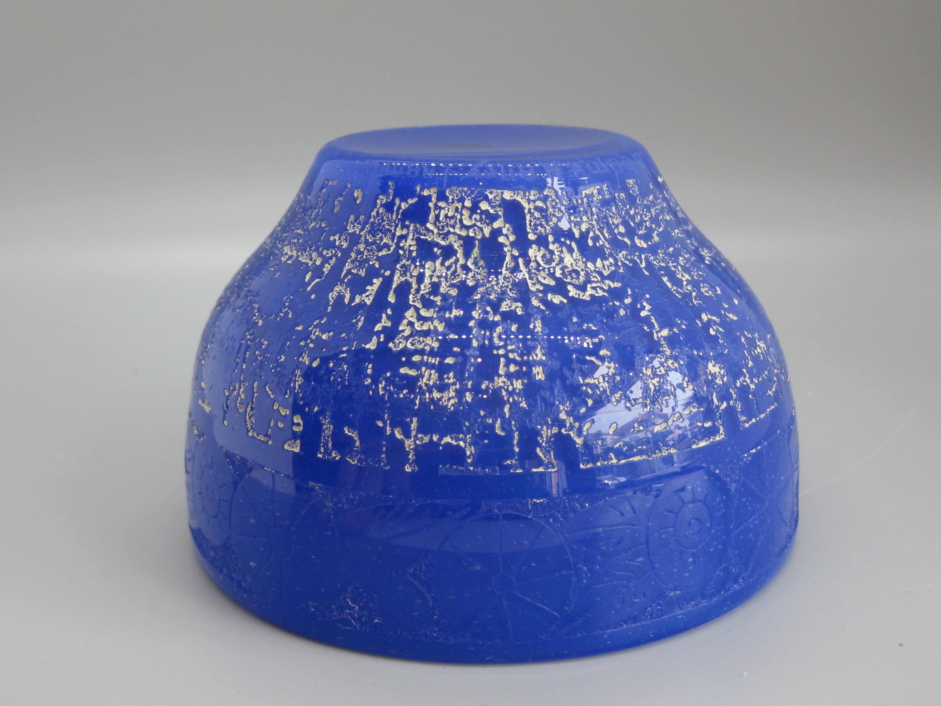 French Art Deco 1920's Daum Nancy France Art Glass Acid Etched Blue Vase Bowl For Sale 11