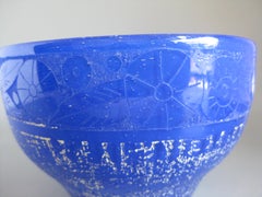 French Art Deco 1920's Daum Nancy France Art Glass Acid Etched Blue Vase Bowl