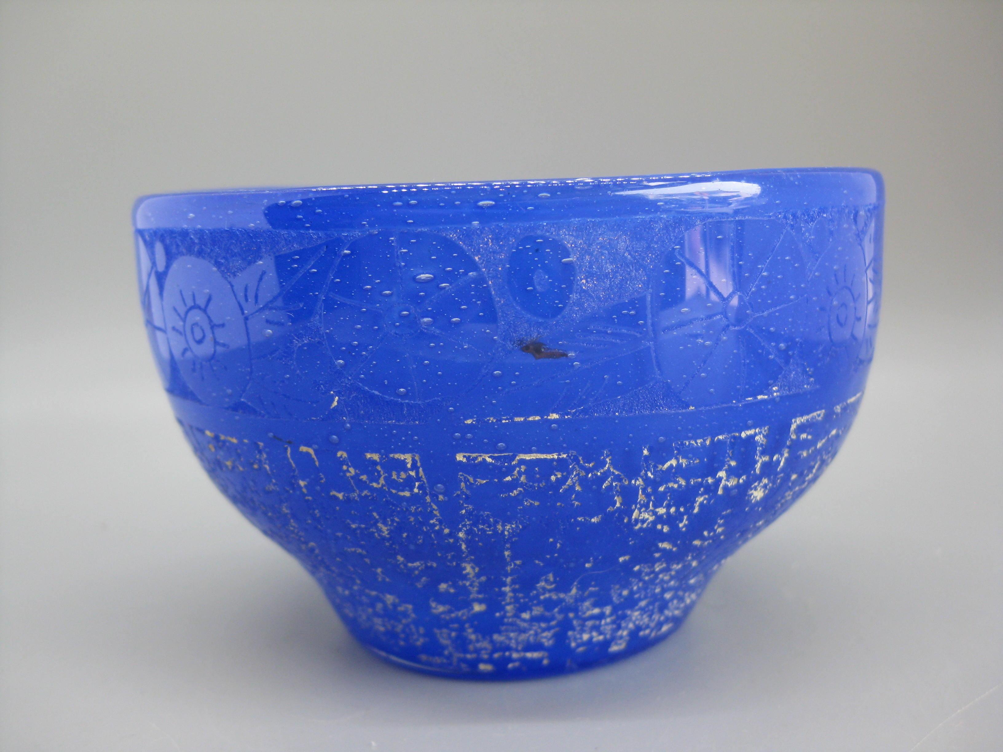 French Art Deco 1920's Daum Nancy France Art Glass Acid Etched Blue Vase Bowl For Sale 4