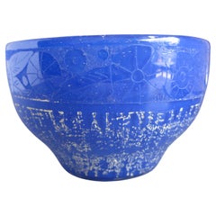 French Art Deco 1920's Daum Nancy France Art Glass Acid Etched Blue Vase Bowl