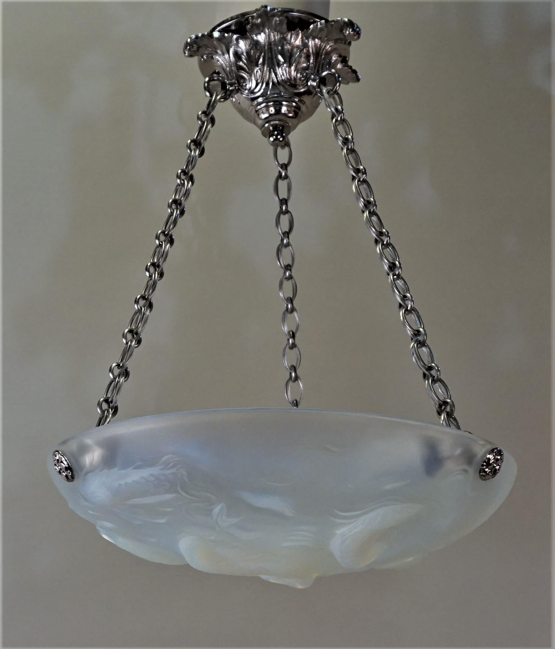 Opaline Glass French Art Deco 1920s Opalescent Glass Chandelier