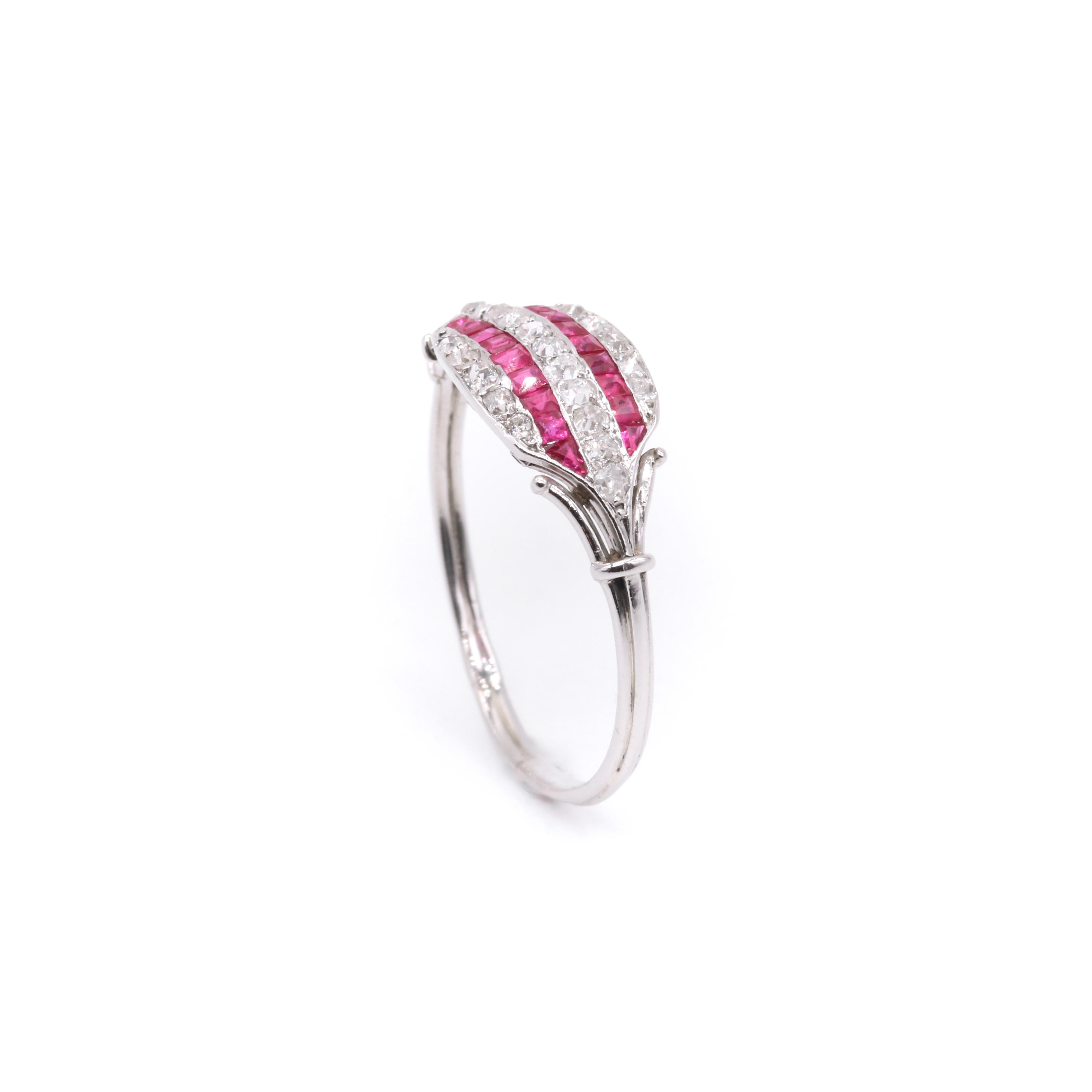 French Art Deco 1920s Platinum Ruby and Diamond 5 Row Panel Ring For Sale 3