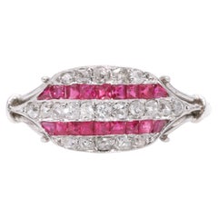 French Art Deco 1920s Platinum Ruby and Diamond 5 Row Panel Ring