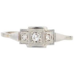 French Art Deco 1925s Diamonds 18 Karat White Gold Thin Ring