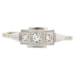 French Art Deco 1925s Diamonds 18 Karat White Gold Thin Ring