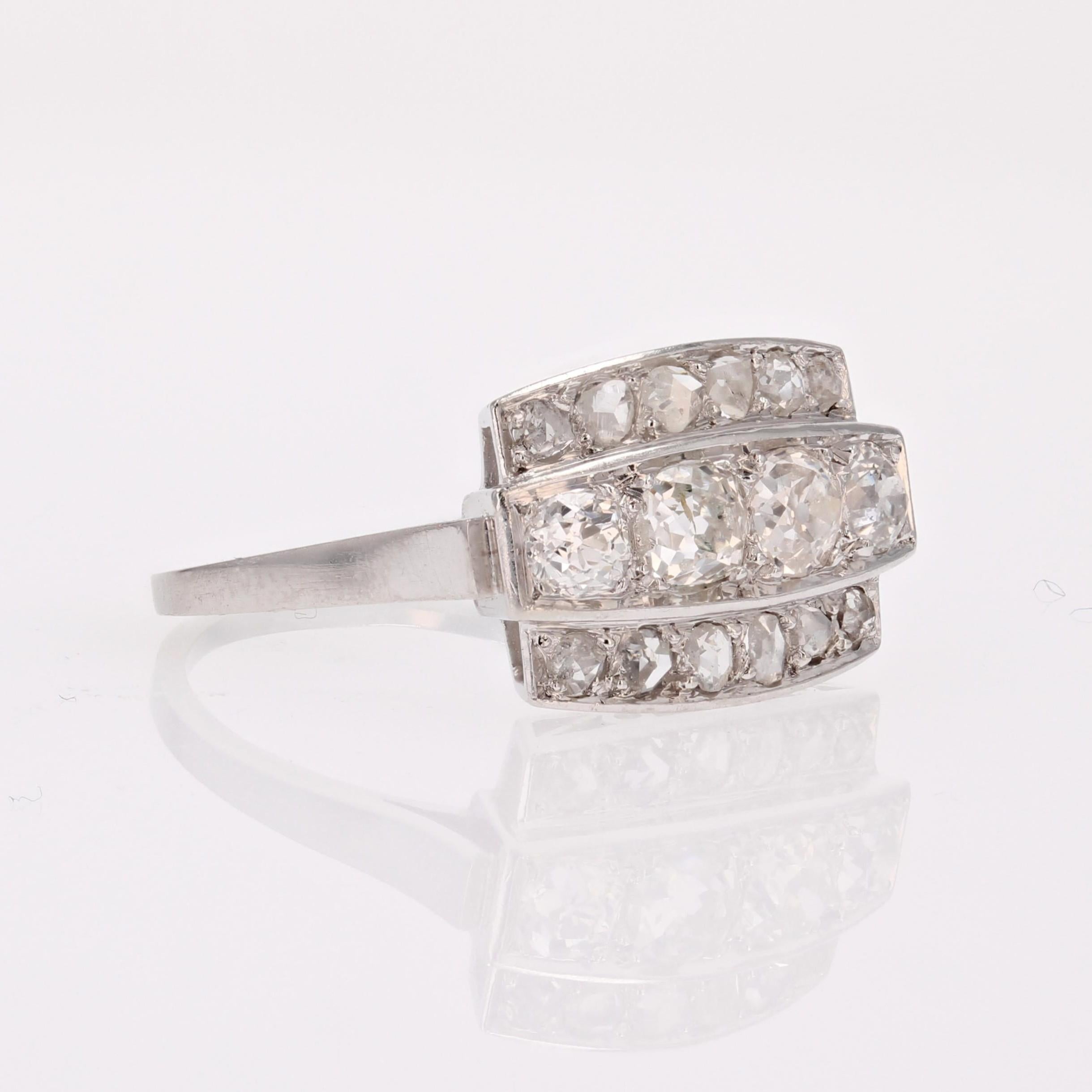 French Art Deco 1925s Diamonds Platinum Rectangular Ring For Sale 6