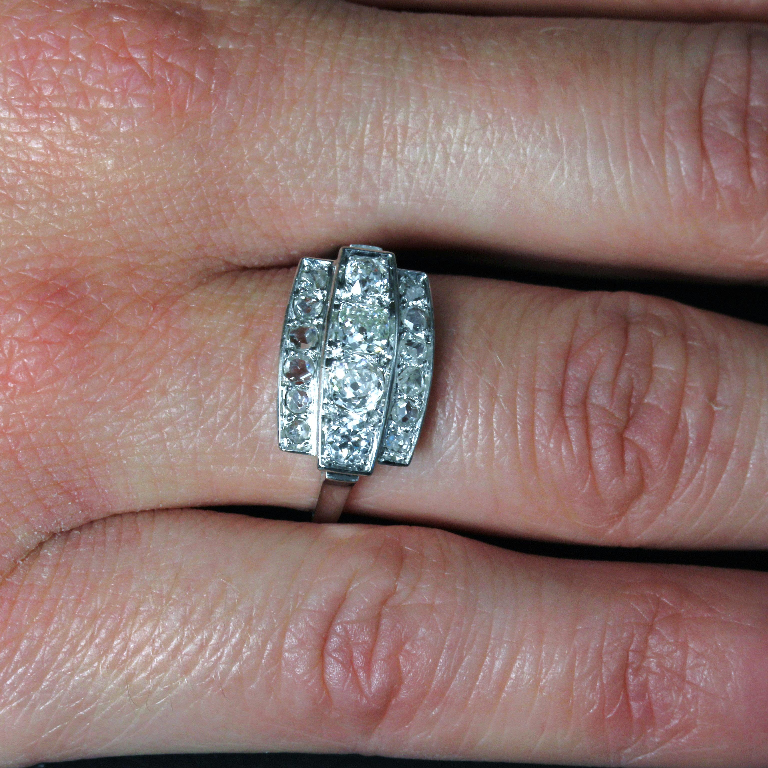 French Art Deco 1925s Diamonds Platinum Rectangular Ring For Sale 7
