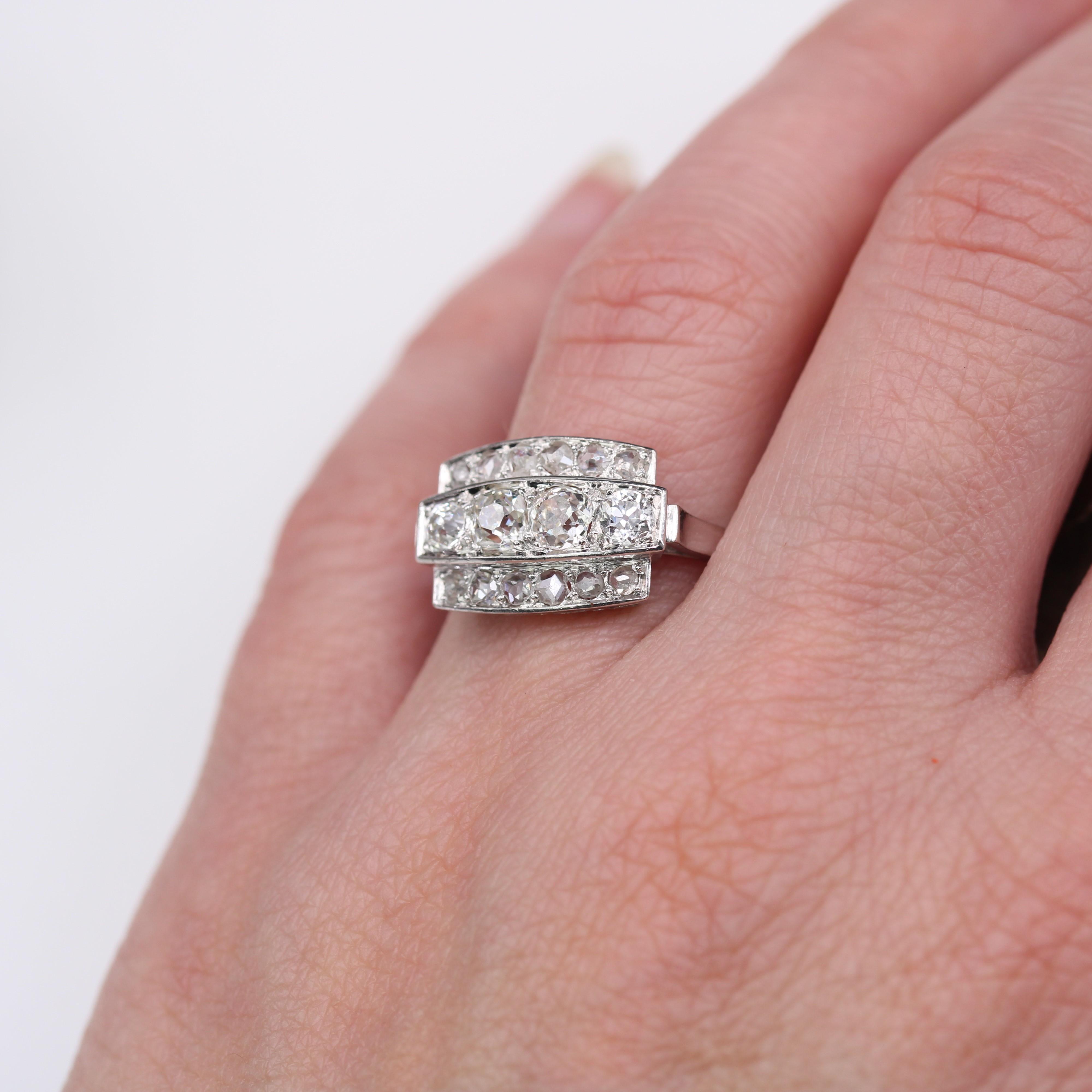 French Art Deco 1925s Diamonds Platinum Rectangular Ring For Sale 9