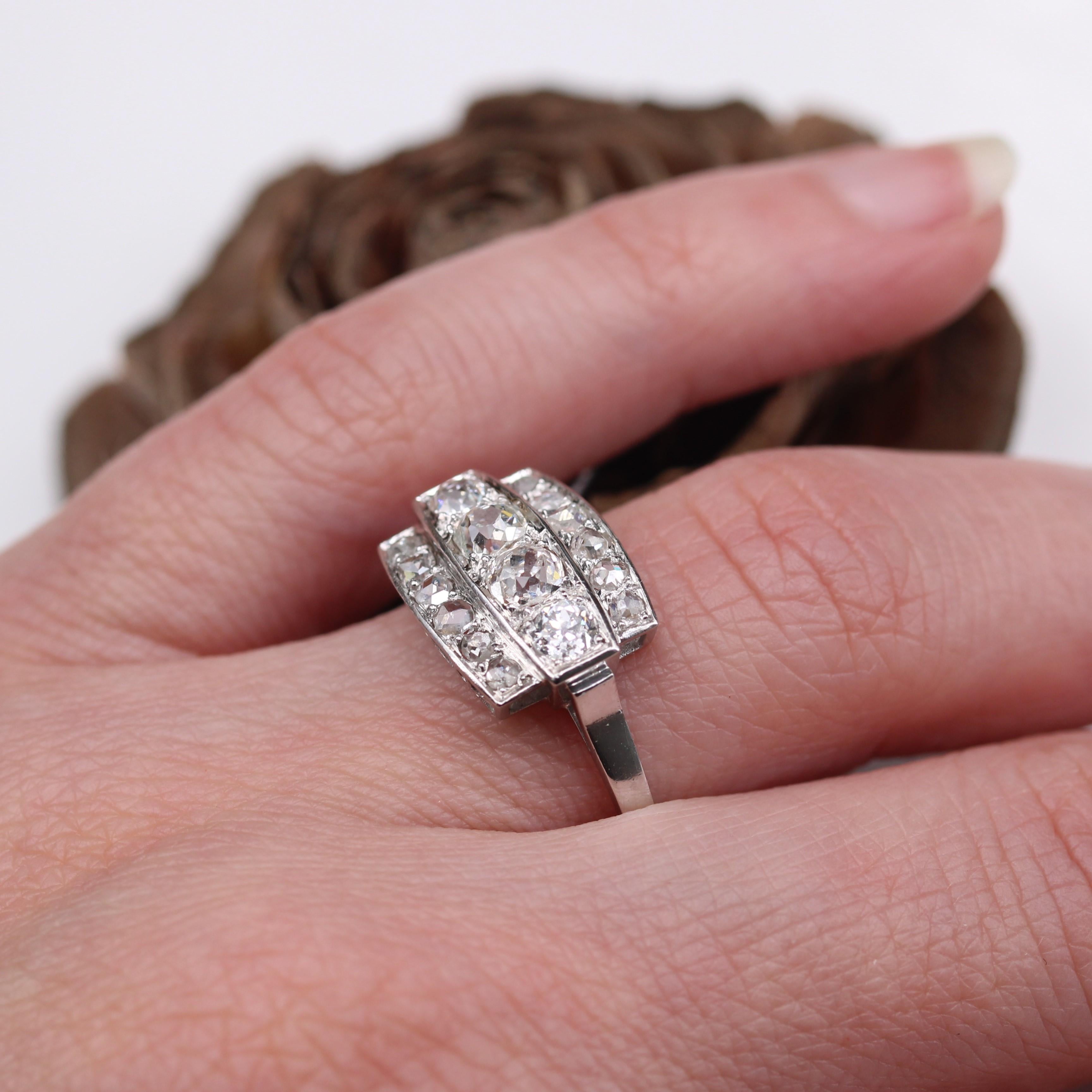 French Art Deco 1925s Diamonds Platinum Rectangular Ring For Sale 10