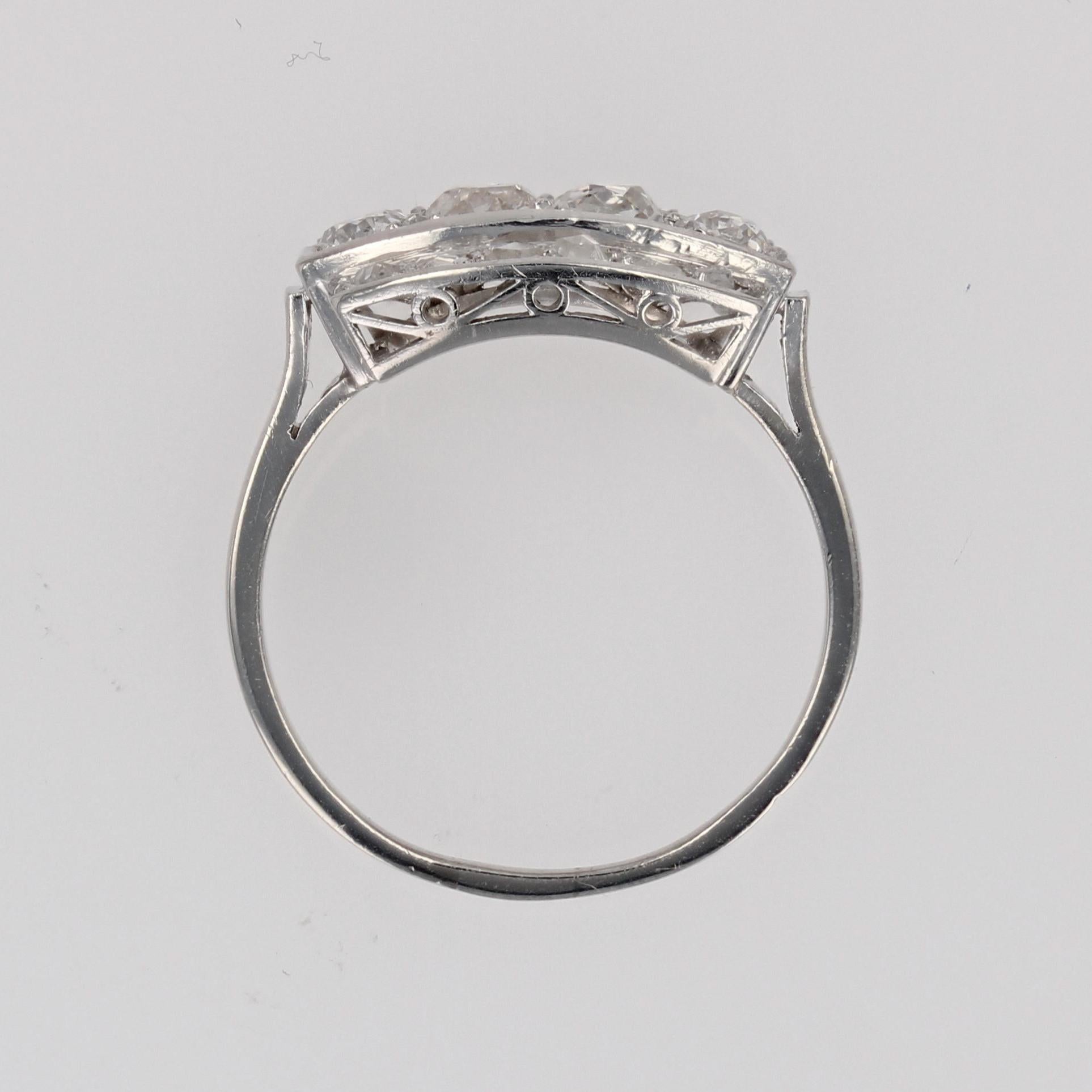 French Art Deco 1925s Diamonds Platinum Rectangular Ring For Sale 11
