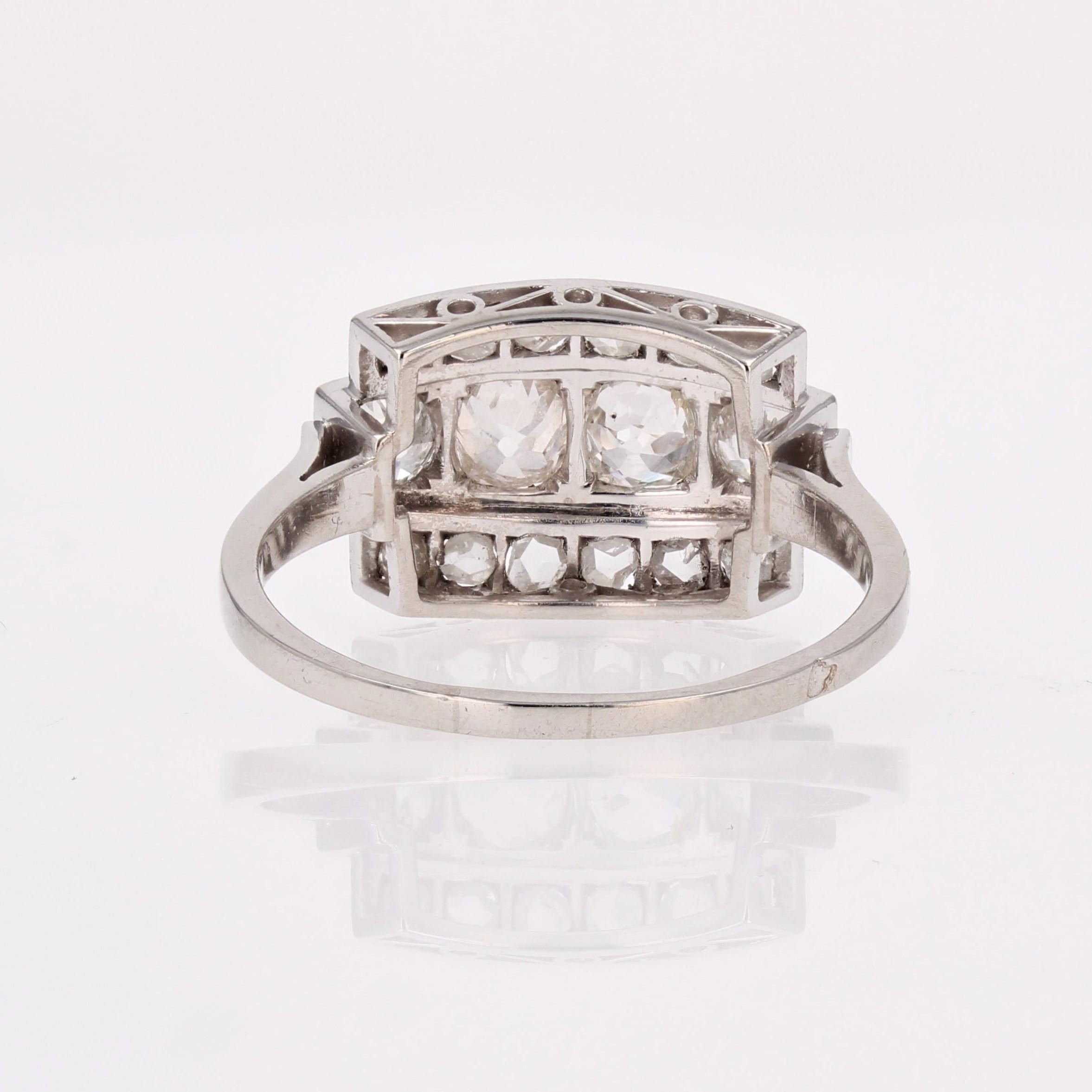 French Art Deco 1925s Diamonds Platinum Rectangular Ring For Sale 12