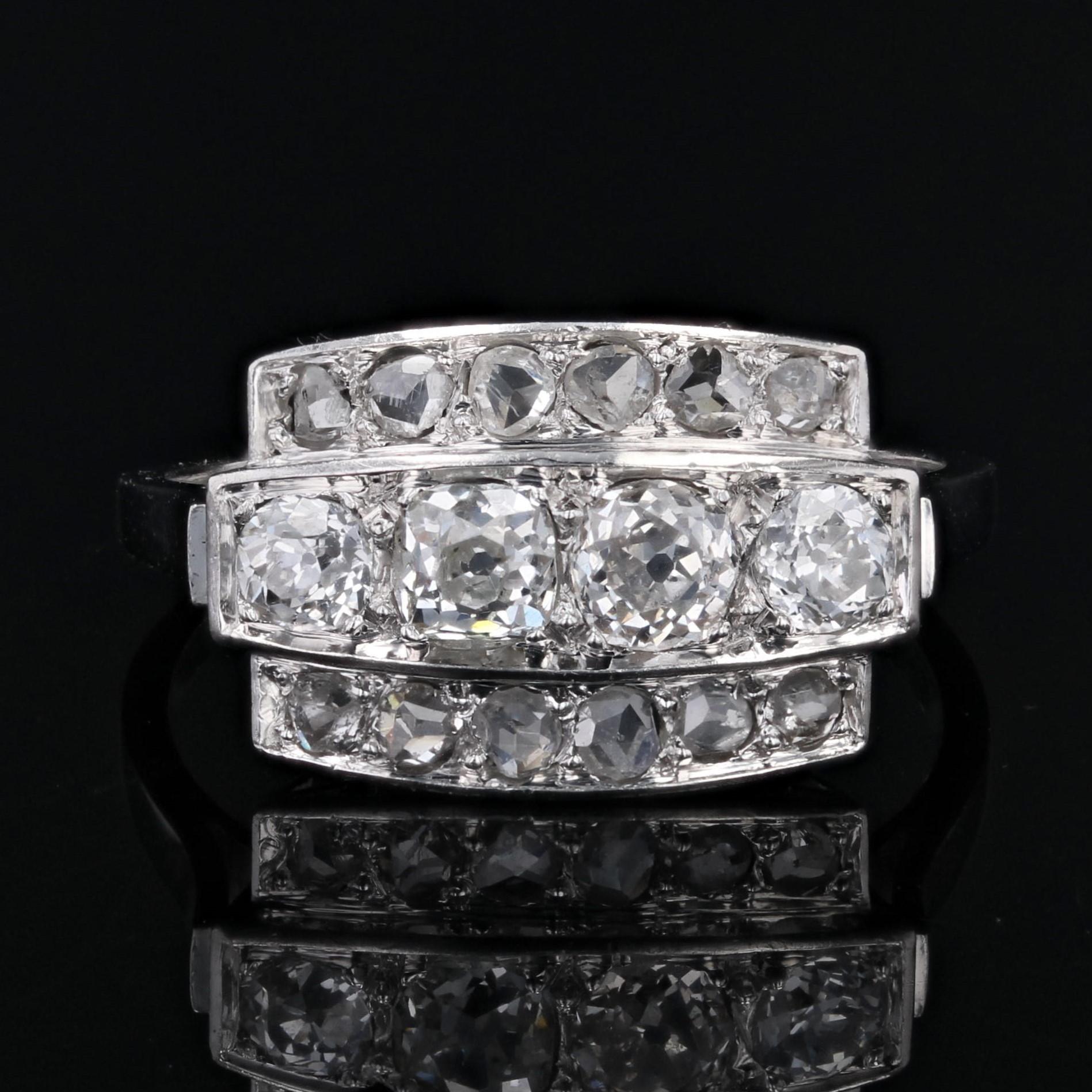 Women's French Art Deco 1925s Diamonds Platinum Rectangular Ring For Sale