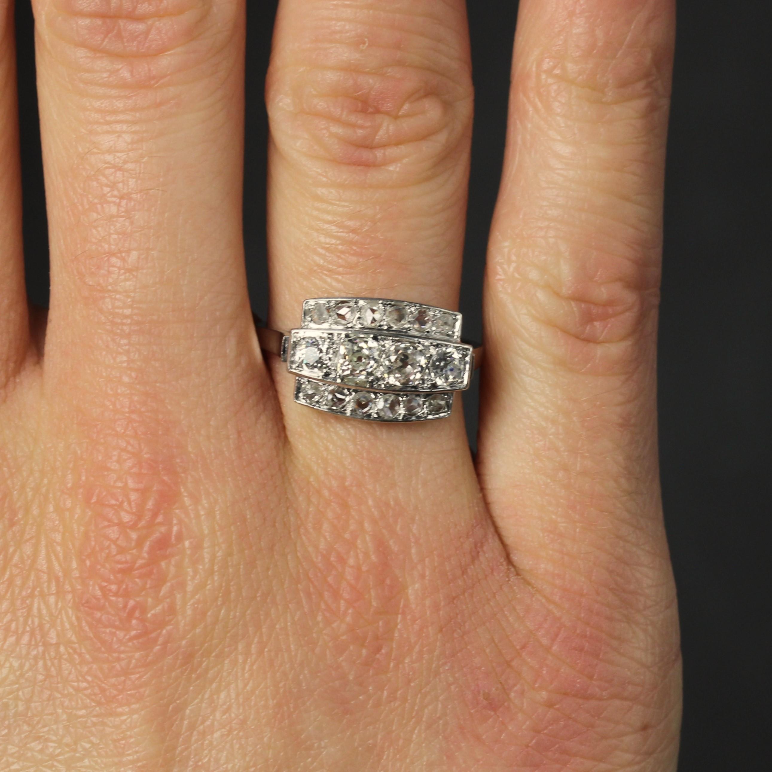 French Art Deco 1925s Diamonds Platinum Rectangular Ring For Sale 1