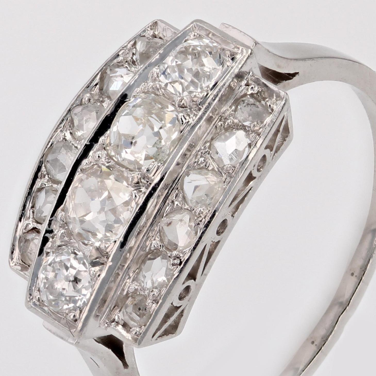 French Art Deco 1925s Diamonds Platinum Rectangular Ring For Sale 4