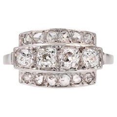 Antique French Art Deco 1925s Diamonds Platinum Rectangular Ring