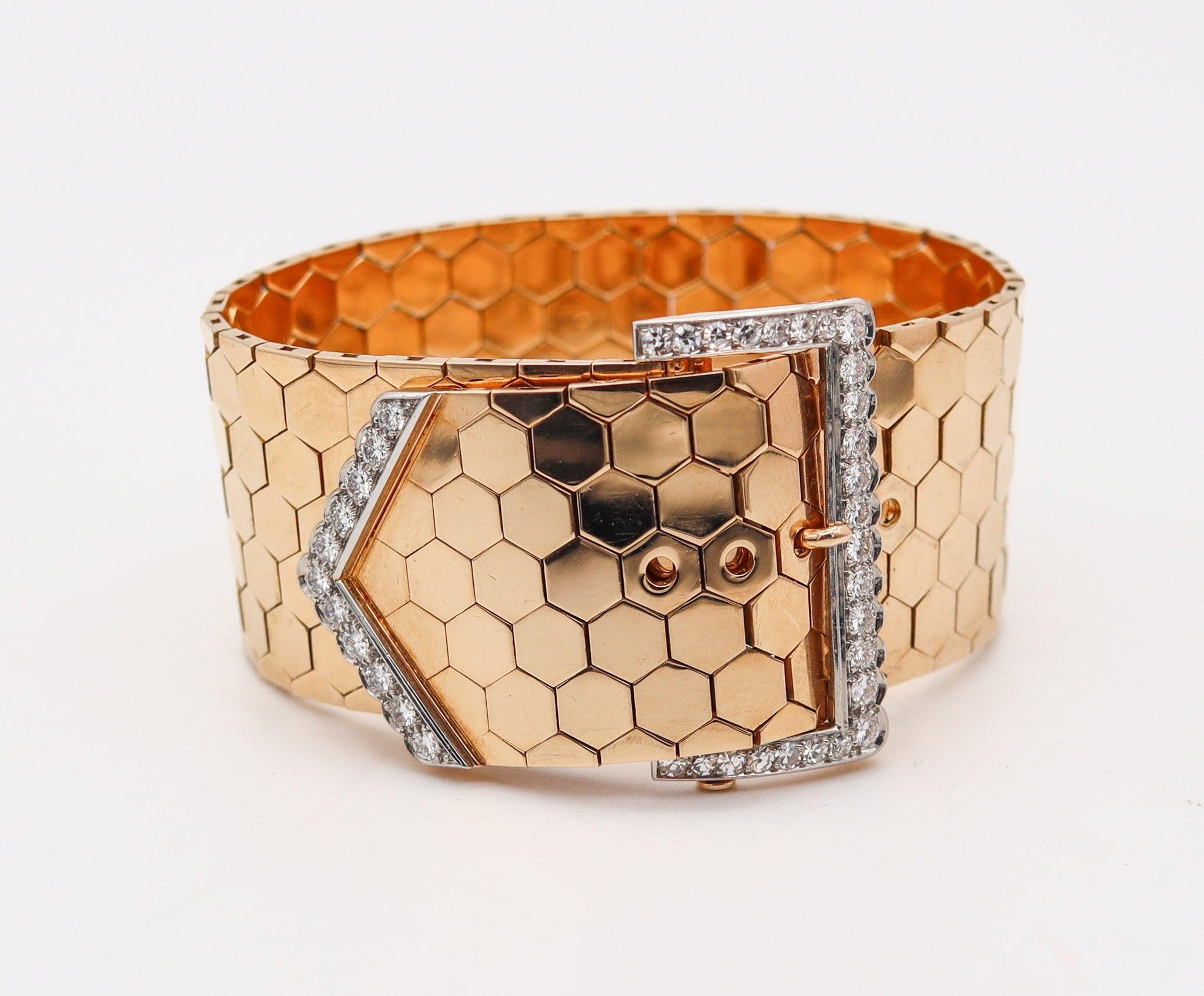 FRENCH Art Deco 1930 Schnalle-Armband 18Kt Gold Platin 2,37 Karat Diamanten Rubine (Art déco) im Angebot